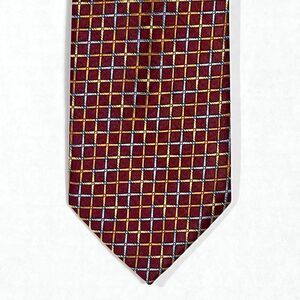 Jos. A. Bank Handmade Silk Tie 3.75" x 61" Burgundy Gold Blue Geometric Necktie
